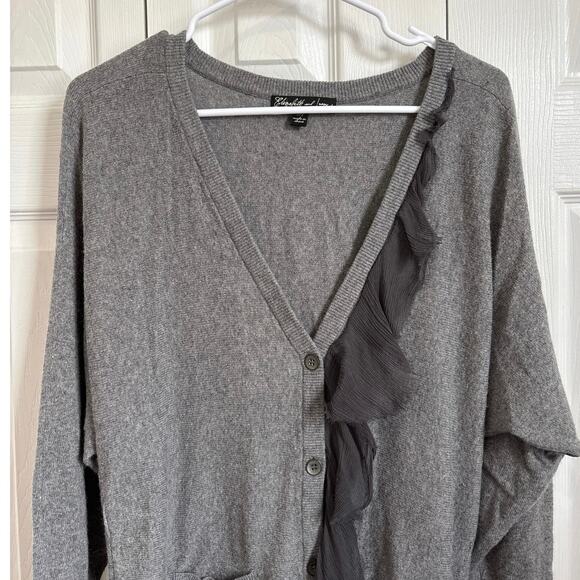 Elizabeth and James Gray Wool Angora Cashmere Silk Blend Cardigan Medium - Picture 2 of 9